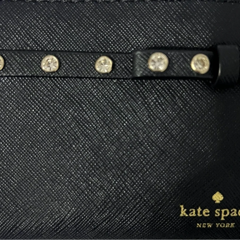 Kate Spade Laurel Way Stacy Wallet Black Jeweled Zip Around Leather